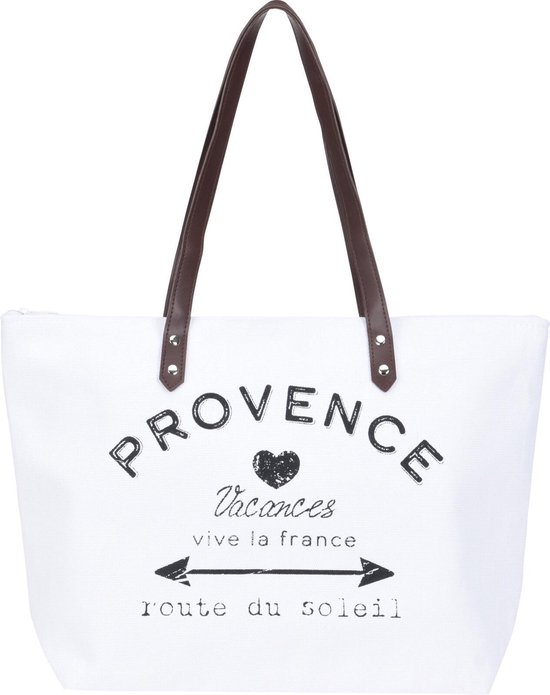 Strandtas Provence wit 31 x 45 cm - Strandshoppers van polyester