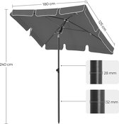 Rechthoekige balkonparasol - 1,8 x 1,25 m - UPF 50+ bescherming - kantelbaar zonnescherm - draagtas - voet niet inbegrepen - grijs