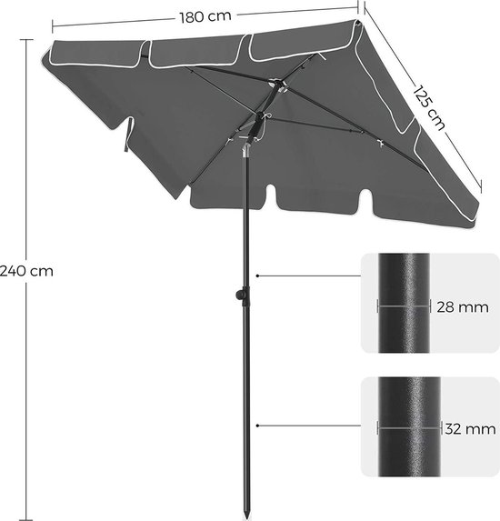 Rechthoekige balkonparasol - 1,8 x 1,25 m - UPF 50+ bescherming -  kantelbaar... | bol.com