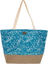 Strandtas palmbladeren blauw 37 x 39 cm - Strandshoppers/boodschappentassen van linnen