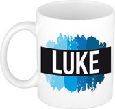 Luke naam cadeau mok / beker met verfstrepen - Cadeau collega/ vaderdag/ verjaardag of als persoonlijke mok werknemers