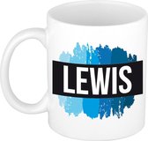 Lewis naam cadeau mok / beker met  verfstrepen - Cadeau collega/ vaderdag/ verjaardag of als persoonlijke mok werknemers