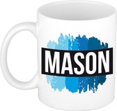 Mason naam cadeau mok / beker met  verfstrepen - Cadeau collega/ vaderdag/ verjaardag of als persoonlijke mok werknemers
