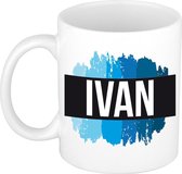 Ivan naam cadeau mok / beker met  verfstrepen - Cadeau collega/ vaderdag/ verjaardag of als persoonlijke mok werknemers