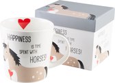 PFIFF Mok/beker 'Happiness & Horses' in cadeauverpakking one size wit