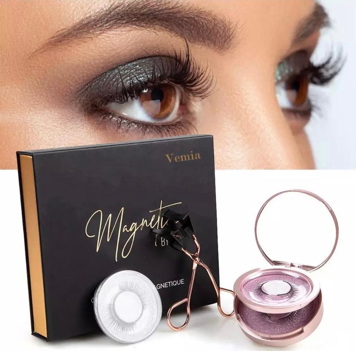 Vemia® - Natuurlijke magnetische lange volume wimpers - Nieuwste uitvinding - zonder lijm of eyeliner - Inclusief luxe applicator en opbergdoos