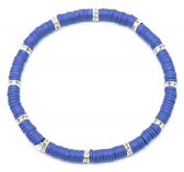 Dielay - Armband Dames - Platte Kralen - Glimmende Steentjes - Elastisch Bandje - Blauw