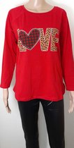 Longsleeve dames shirt lange mouwen lente/zomer dames kleding love rood maat XL