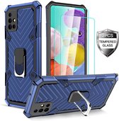 Samsung A21S hoesje nieuw Schokbestendige ring armor Blauw - Screenprotector Galaxy A21S 2X tempered Glass