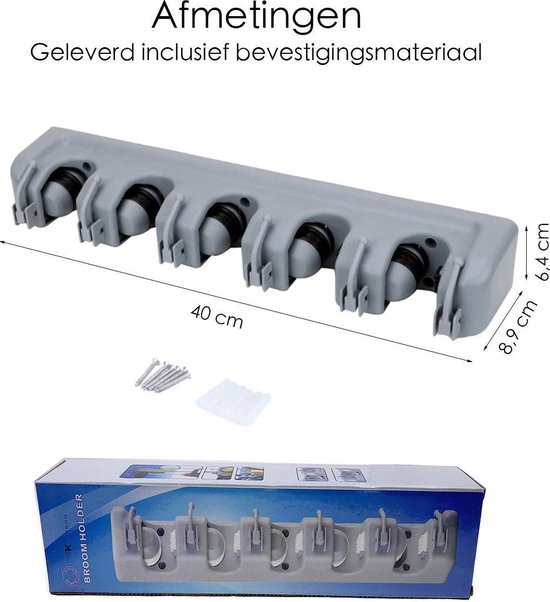 Bezemopbergsysteem - Bezemhouder Voor 5 Bezems- Ophangsysteem Bezem - Ophangsysteem Tuingereedschap - Grijs van Capplex — afbeelding 4