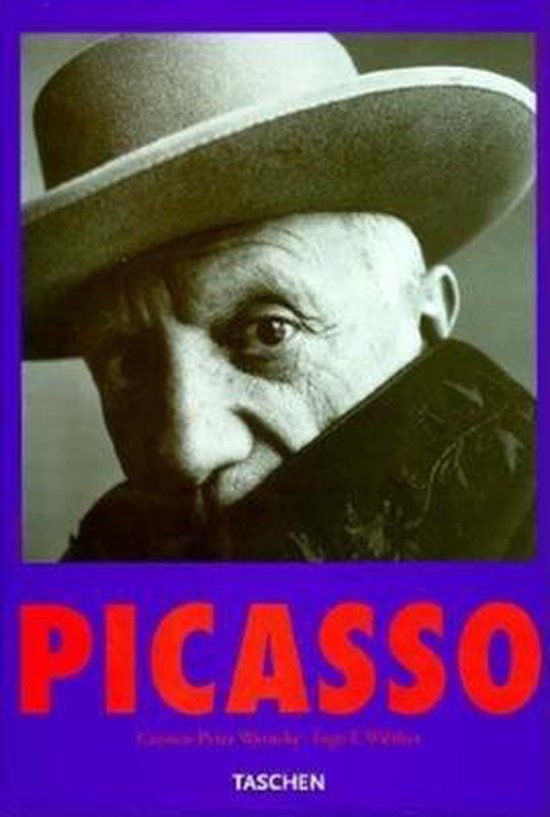 Boek met portret van Picasso in een hoed. Titel: PICASSO.
