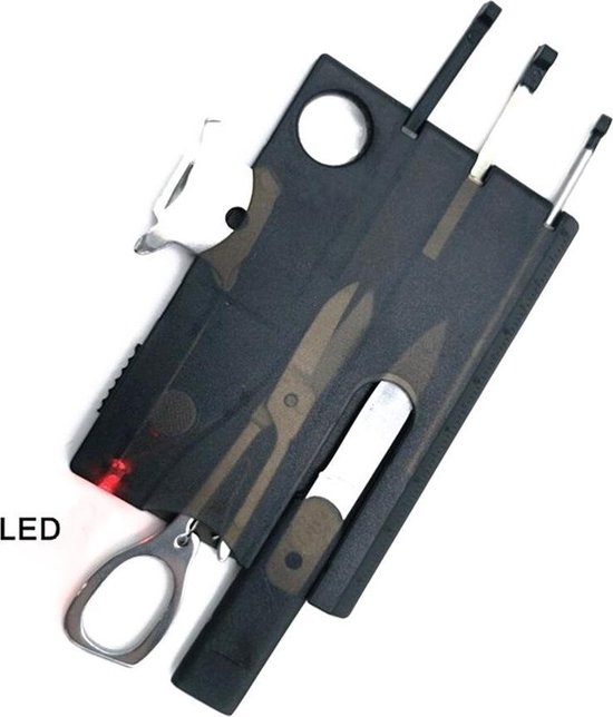 Multitool - Card - Kaart - Outdoor - Survival- Creditcard Formaat - Multifunctioneel - Pocket Jachtmes - Sport - Camping - Wandelen - SOS - Rescue - Gereedschap - Zaklamp - Led - Schaar - 10 in 1