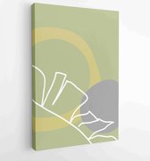 Palm leaves wall art vector set. Earth tone boho foliage line art drawing with abstract shape. 1 - Moderne schilderijen – Vertical – 1870962298 - 50*40 Vertical