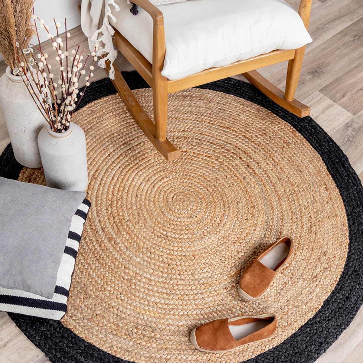 NATURL. Jute vloerkleed - Fair Rond Naturel/Zwart - Ø 140cm