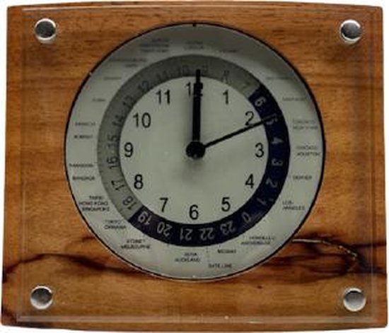 Horloge mondiale en bois Embassy Brown - Horloge mondiale - Tous les fuseaux horaires (piles non incluses)
