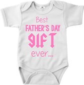 Vaderdag cadeau rompertje-Best father's day gift ever-wit-roze-korte mouw-Maat 56