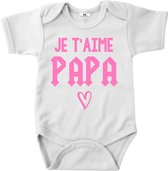 Rompertje-Je t'aime papa-wit-roze-korte mouw-Maat 80