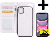 Hoes voor iPhone 11 Hoesje Case Uitneembaar Met 2x Screenprotector - Hoes voor iPhone 11 Bookcase Hoes Wallet Case Met 2x Screenprotector - Wit