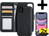 Hoes voor iPhone 11 Hoesje Case Uitneembaar Met 2x Screenprotector - Hoes voor iPhone 11 Bookcase Hoes Wallet Case Met 2x Screenprotector - Zwart