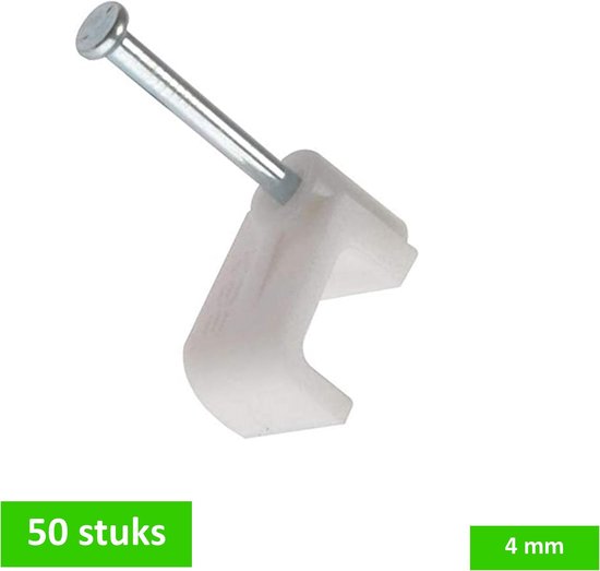 Clip de câble plat TQ4U | pour câble jusqu'à 4 mm | plastique | avec clou en acier 14 mm | Blanc | 50 PIÈCES