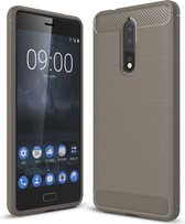 Nokia 8 Hoesje - Mobigear - Brushed Serie - TPU Backcover - Grijs - Hoesje Geschikt Voor Nokia 8