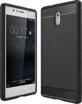 Nokia 3 Hoesje - Mobigear - Brushed Slim Serie - TPU Backcover - Zwart - Hoesje Geschikt Voor Nokia 3