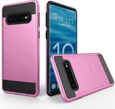 Samsung Galaxy S10 Hoesje - Mobigear - Brushed Serie - Hard Kunststof Backcover - Roze - Hoesje Geschikt Voor Samsung Galaxy S10