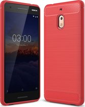 Nokia 2.1 Hoesje - Mobigear - Brushed Slim Serie - TPU Backcover - Rood - Hoesje Geschikt Voor Nokia 2.1