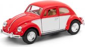 1967 Volkswagen Classic Beetle (Rood/Wit) (15 cm) 1/24 Kinsmart  - Modelauto - Schaalmodel - Model auto - Schaal model - Miniatuurauto - Miniatuur autos