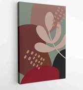 Earth tone background foliage line art drawing with abstract shape and watercolor 3 - Moderne schilderijen – Vertical – 1914436876 - 40-30 Vertical