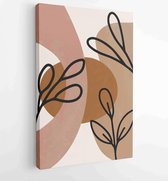 Earth tone natural colors foliage line art boho plants drawing with abstract shape 1 - Moderne schilderijen – Vertical – 1912771888 - 115*75 Vertical