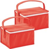 Set van 2x stuks kleine koeltassen voor lunch rood 20 x 14 x 13 cm 3.5 liter - Koeltassen