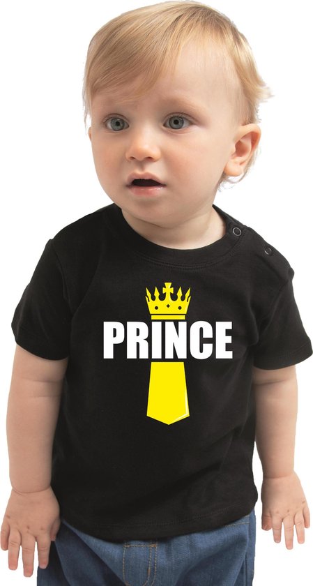 Koningsdag t-shirt Prince met kroontje zwart - peuters - Kingsday outfit / kleding / shirt 92