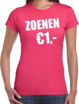 Fun t-shirt - zoenen 1 euro - roze - dames - Feest outfit / kleding / shirt L