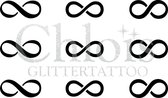 Chloïs Glittertattoo Sjabloon - Infinity - Multi Stencil - CH9411 - 1 stuks zelfklevend sjabloon met 9 kleine designs in verpakking - Geschikt voor 9 Tattoos - Nep Tattoo - Geschik