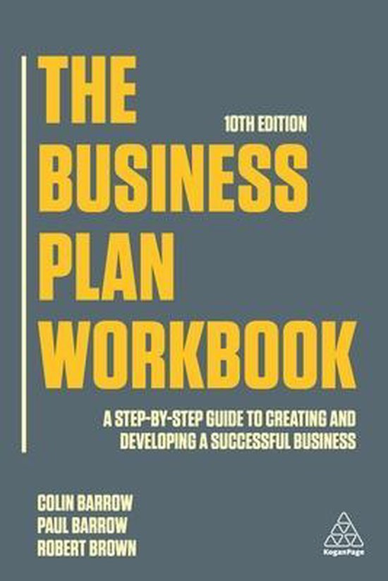 Het omslag van "The Business Plan Workbook", 10e editie. Met de tekst 'The Business Plan Workbook' in geel, op een grijs-groene achtergrond.