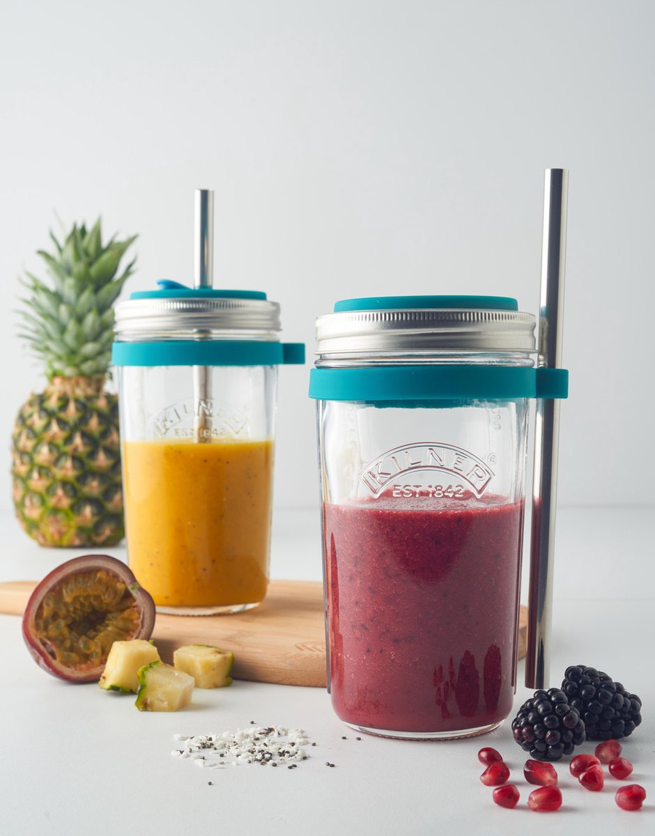 Kilner - Smoothie maker Shakebeker - Incl. spatbescherming en smoothie rietje -0.5L weckpot - Glas