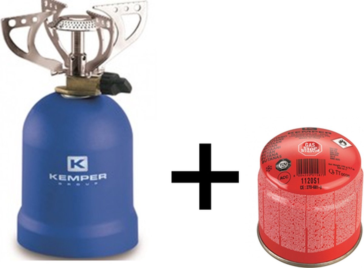 Kemper Gaskooktoestel met 4 steunen 1200 Watt Blauw met gaspriktank