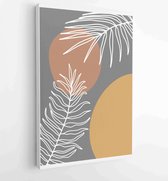 Botanical wall art vector set. Earth tone boho foliage line art drawing with abstract shape. 2 - Moderne schilderijen – Vertical – 1887340204 - 80*60 Vertical