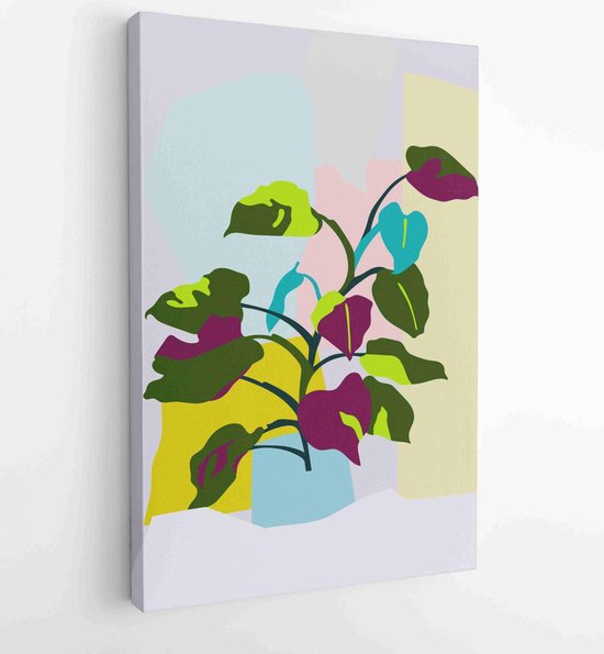 Botanical wall art vector set. Water color boho foliage line art ...