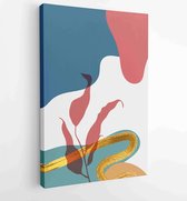 Botanical wall art vector set. Golden foliage line art drawing with abstract shape  3- Moderne schilderijen – Vertical – 1897757353 - 80*60 Vertical