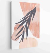 Botanical wall art vector set. Earth tone boho foliage line art drawing with abstract shape 4 - Moderne schilderijen – Vertical – 1894296097 - 80*60 Vertical