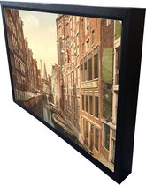 Oud Stadsgezicht Amsterdam Oudezijds Kolk - Oude Foto Print op Canvas Doek 90x60cm in zwarte houten baklijst