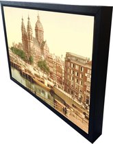 Oud Stadsgezicht Amsterdam - St. Nicolaaskerk Prins Hendrikkade - Oude Foto Print op Canvas Doek 90x60cm in zwarte houten baklijst