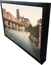 Oud Stadsgezicht Rotterdam Kolk - Oude Foto Print op Canvas Doek 90x60cm in zwarte houten baklijst