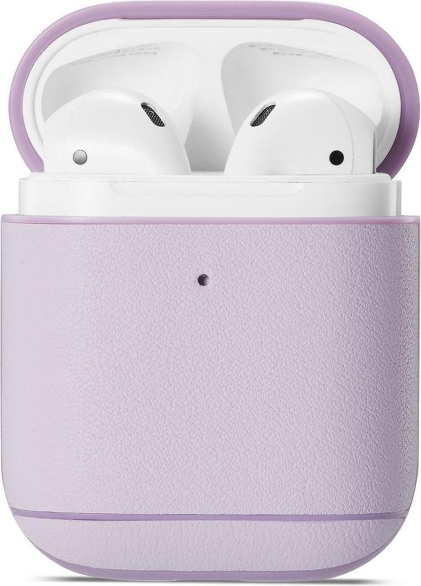 AirPods hoesje van By Qubix - AirPods 1/2 hoesje Genuine Leather Series - hard case - licht paars