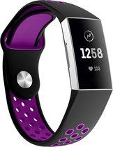 By Qubix - Fitbit Charge 3 & 4 siliconen DOT bandje - Paars / Zwart (Large) - Fitbit charge bandjes