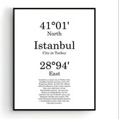Steden Poster Istanbul met Graden Positie en Tekst - Muurdecoratie - Minimalistisch - 70x50cm - PosterCity