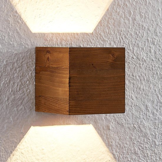 Lindby - Wandlamp hout- met dimmer - 1licht - hout, metaal - H: 11 cm - licht hout, antiek nikkel - Inclusief lichtbron