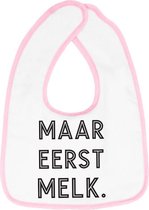 Hospitrix Slabbetje met tekst "Maar eerst melk." Roze - Cadeau Zwangerschap - Baby Kwijldoek - Kwijllap - Morslap - Bavette